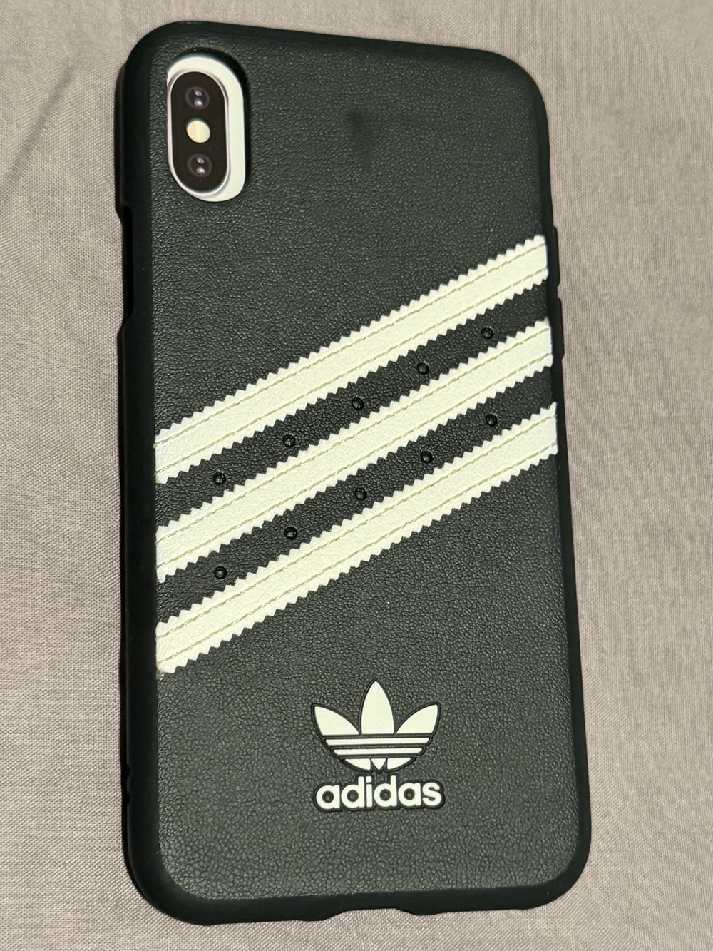 Adidas Black Phone Case with White Three-Stripes Trefoil
